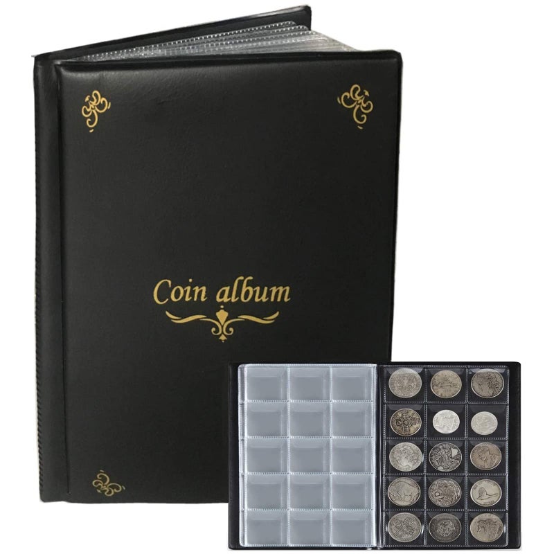 AITIME 150 Pockets Coins Collection Book Holders for Collectors, Quarter Dollar Storage Coin Supplies, Clear Pockets with Flap, Souvenir Collection Supplies for Hobby Collecting (Black) - Image 1